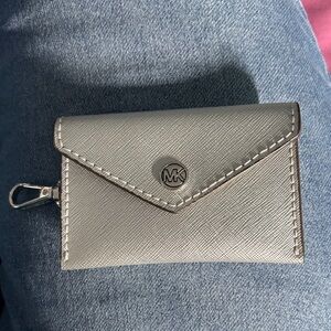 Michael Kors Metallic Silver Card Wallet coin purse slim mini new clip